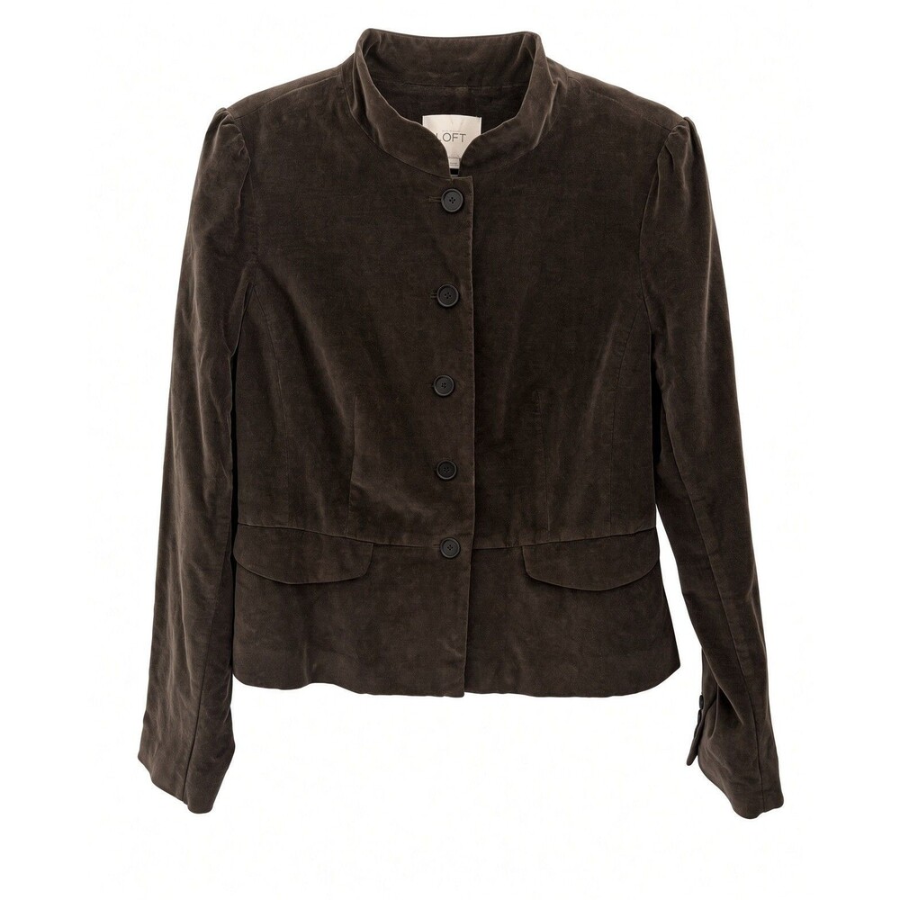 Vtg Ann Taylor Loft Velvet Blazer Peplum Jacket Woman’s 10 Brown Mandarin Collar